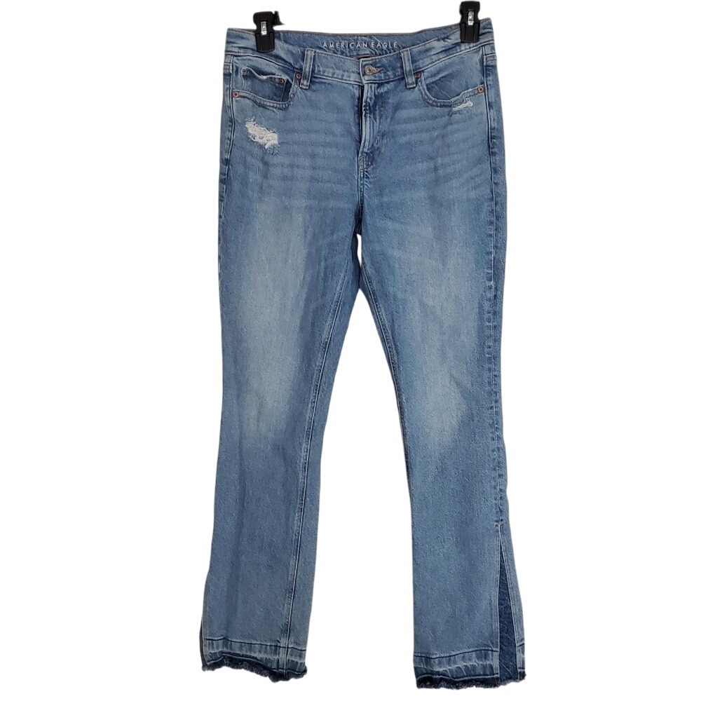 American Eagle 90's Low Rise Skinny Kick Stretch Distressed‎ Frayed Hem SZ:10